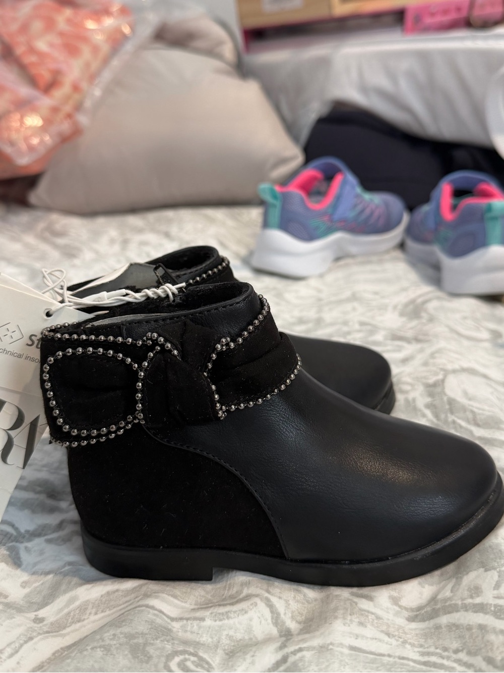 Zara Black Girls Bow Ankle Boots